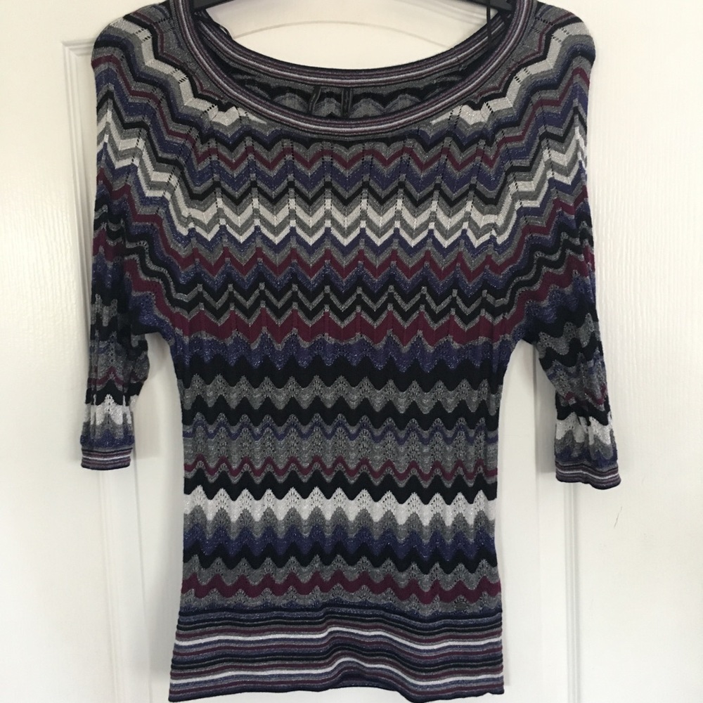 GUESS S Drop Waist Knit Sweater Multi-color Zigzag